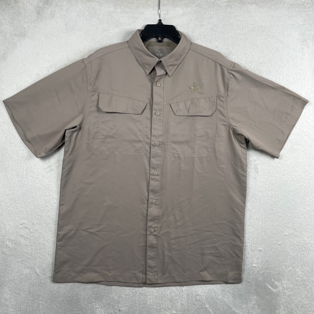 Boy Scouts Shirt Size Medium Beige Vented Adult Adventure Button Up UPF 40
